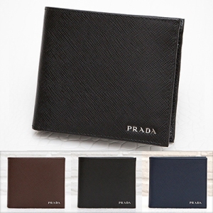 プラダ 財布 サフィアーノ メンズ 二つ折り バイカラー ブラック ネイビー ブラウン